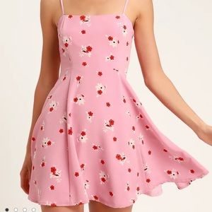 Lulus blithe pink floral skater dress. Size small